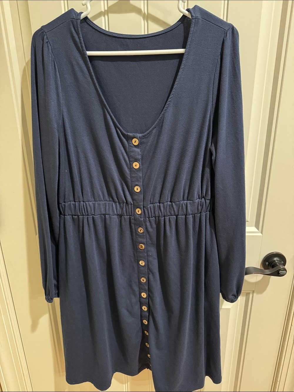 Forever Casual Navy Long-Sleeve Button-Front Dress